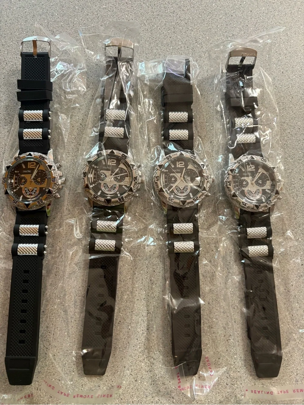 NEW- Men's Black Sport Silicone Strap Watch with Silver Accents